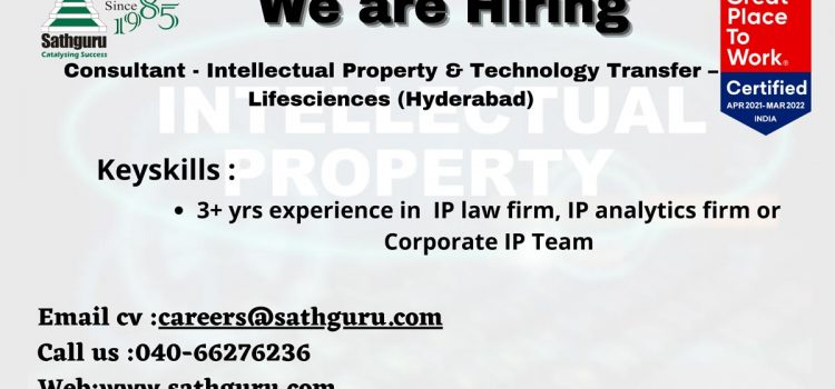 Consultant – Intellectual Property & Technology Transfer – Lifesciences